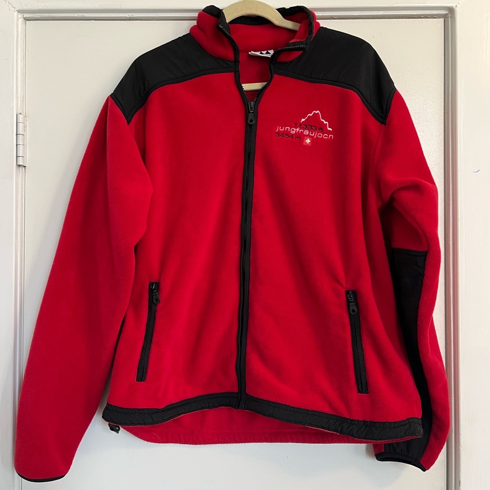 Top Of Europe Jungfraujoch Switzerland Mens Fleece zip up Jacket red black